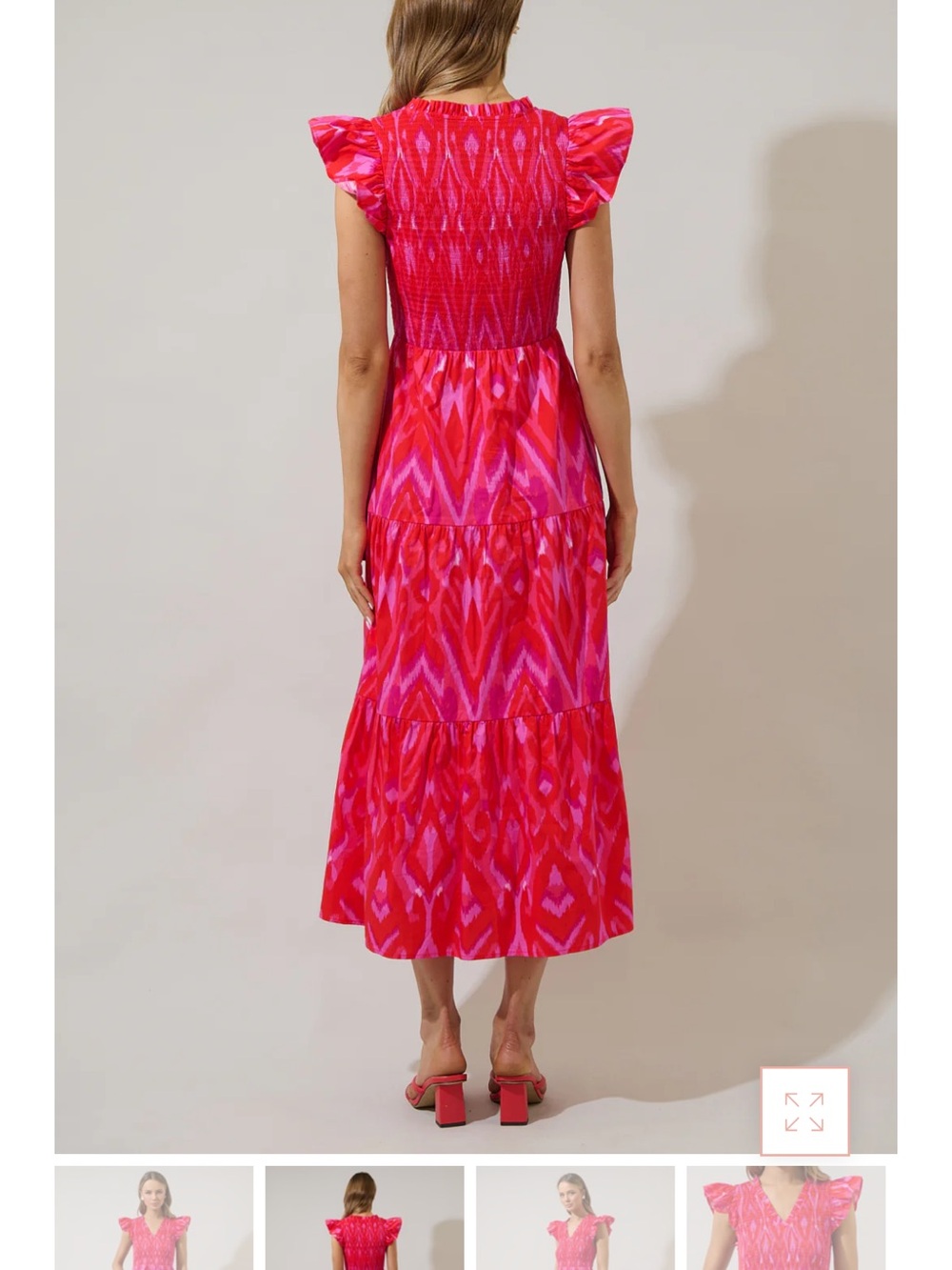 Blevin Ikat Sunfire Smocked Bodice Tiered Midi Dress - Picture 8 of 8